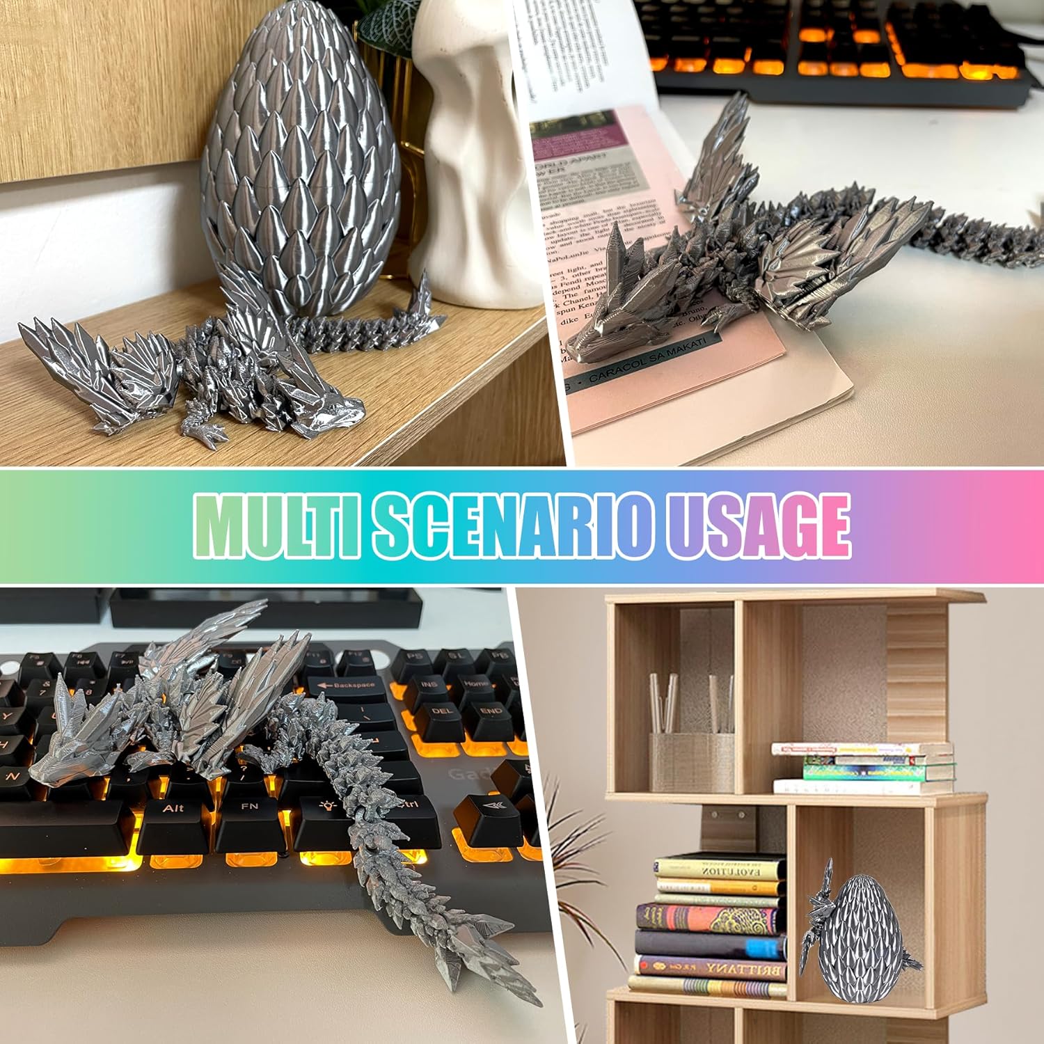 12inch Fly Dragon Egg, Year of The Dragon, 3D Printed Dragon, Executive Desk Toys, Articulated Dragon, Fidget Toys Gifts for Graduates Students Teachers Adults (Grey)