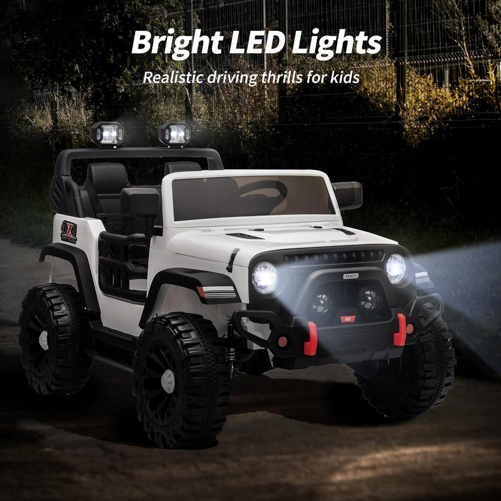 2 Seater Ride on Car Truck, 12V Kids Electric Ride on Toy for Big Kids Age 3-8 w/Remote Control- White