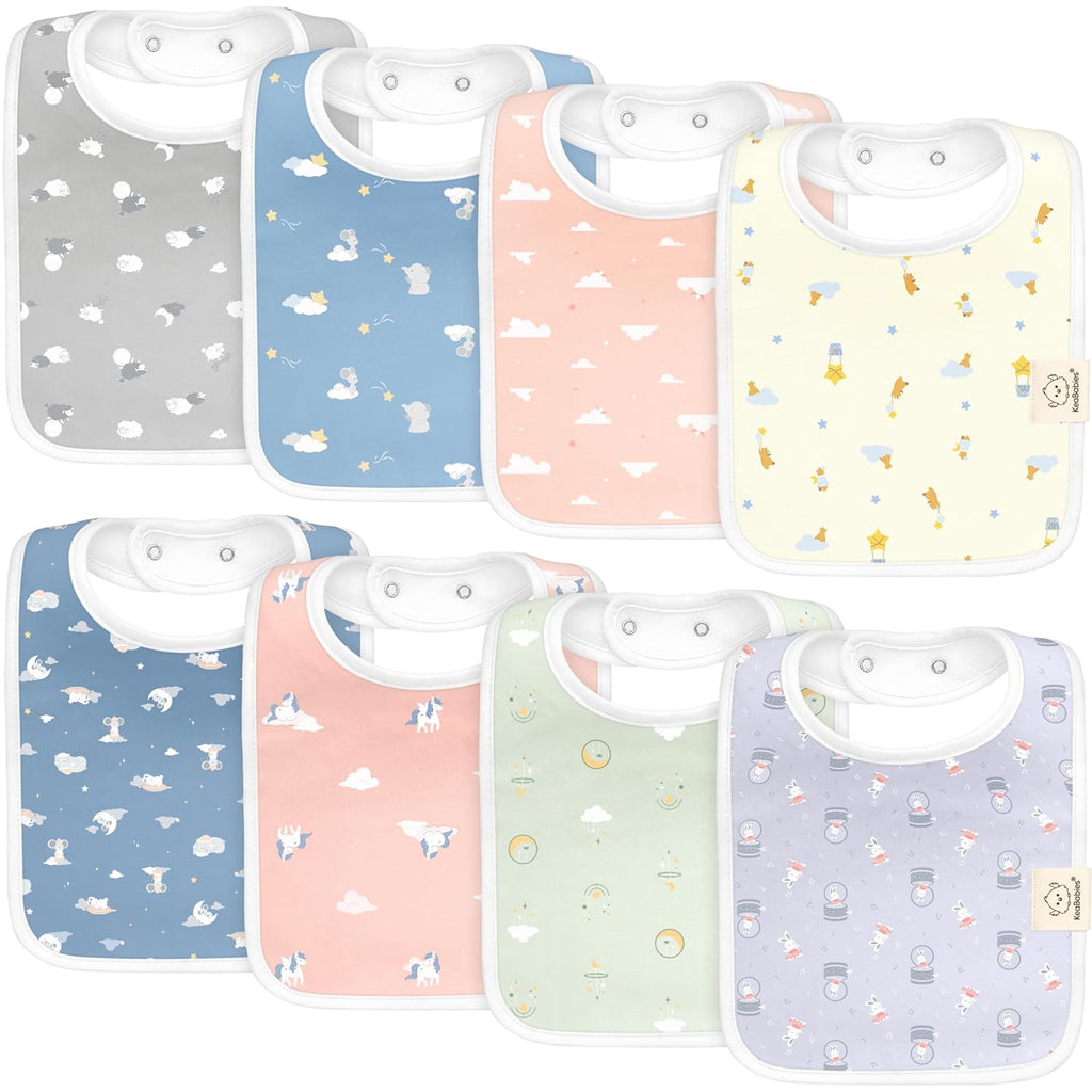 KeaBabies 8-Pack Organic Baby Bibs for Boys, Girls - Super Absorbent Cotton Drool Bibs for Baby Girl & Boy, Teething Toddler, Drooling Newborn, Ultra Soft & Machine Washable (Dreamers)