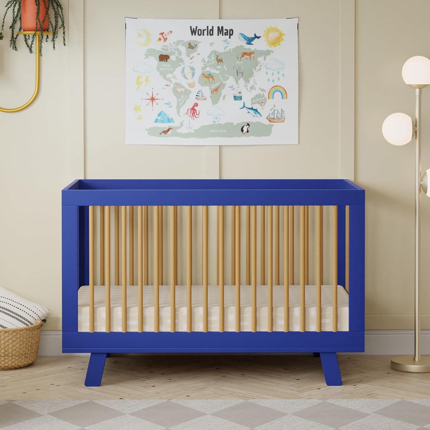 Babyletto Hudson 3-in-1 Convertible Baby Crib with Toddler Bed & Daybed Conversion - Strong, Durable & Easy to Assemble - GREENGUARD Gold Certified w/ 4 Adjustable Mattress Heights - Cobalt and Honey