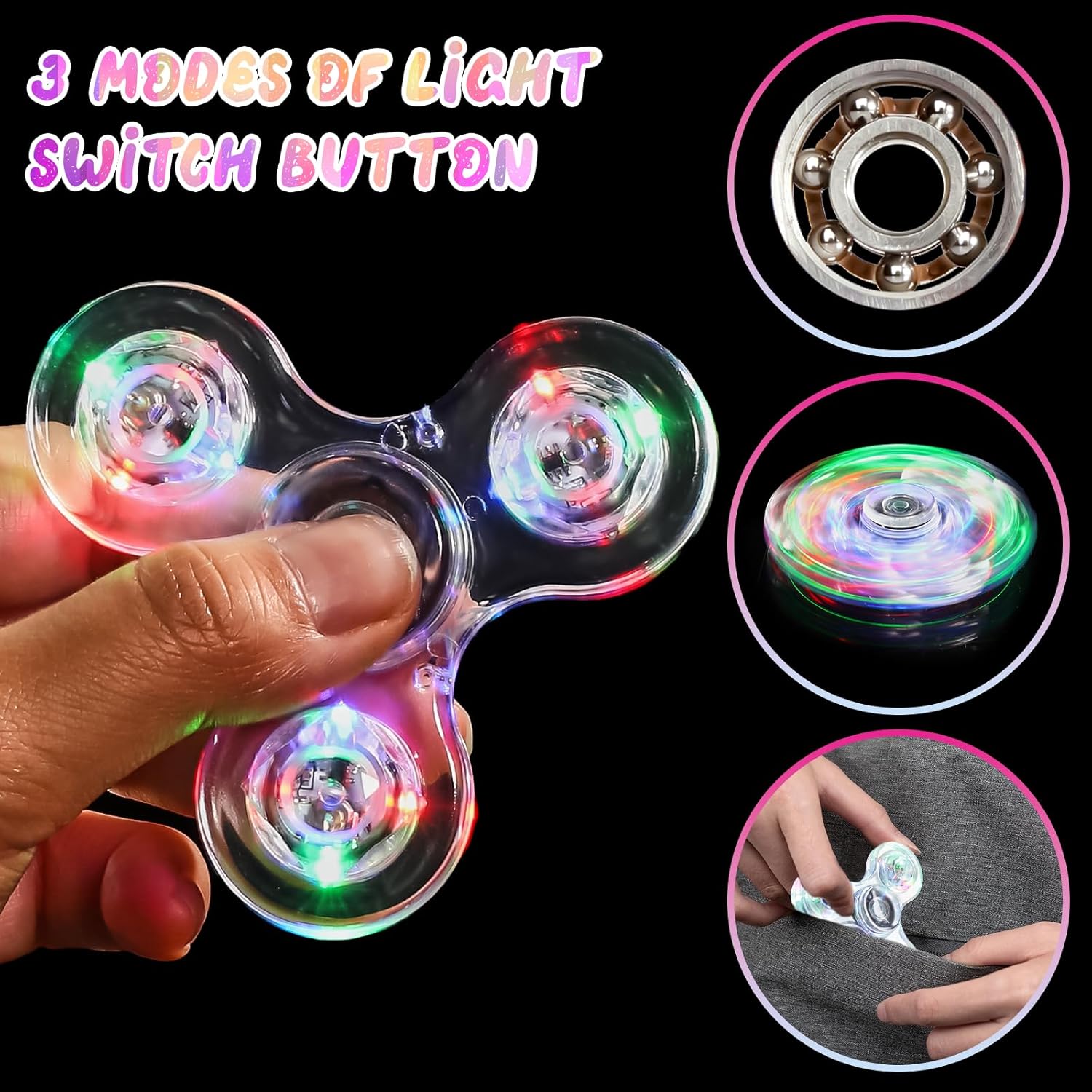 SCIONE 2Pack Fidget Spinners for Kids, LED Light up Sensory Fidget Toys for Kids Adults, Glow in The Dark Toys for Teens Boys Girls Halloween Classroom Prizes, ADHD Stress Anxiety Relief Fidgets