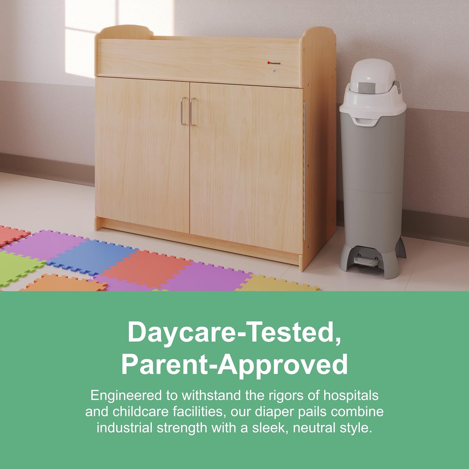 Foundations Hands Free Tall Diaper Pail with Airtight Lid - Durable & Odorless Diaper Disposal, Large Capacity, Holds up to 60 Newborn Diapers, Refill with Any Bags - Gray