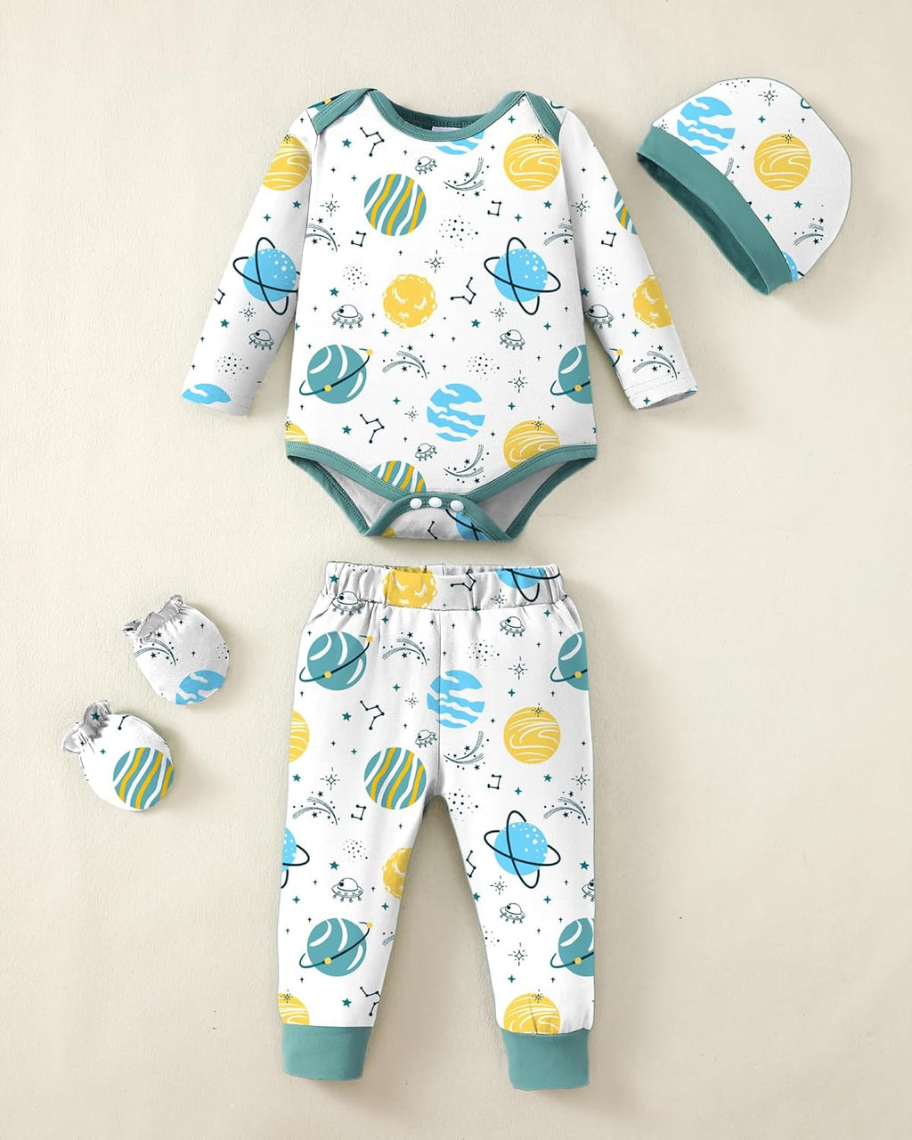 NZRVAWS Newborn Baby Boy Girl Clothes Unisex Infant Romper Pants Set Hat 4-Pack Outfits 0-12 Months 16 Pieces Toddler