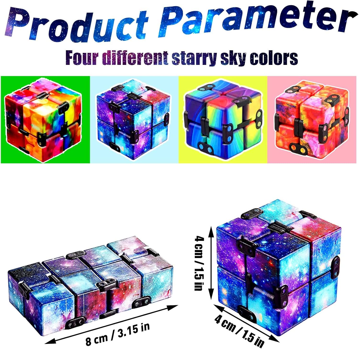 4 Pack Infinity Cube Fidget Toy, Fidgeting Game for Adults, Cool Mini Gadget Best for Stress and Anxiety Relief and Kill Time for ADD/ADHD/OCD B
