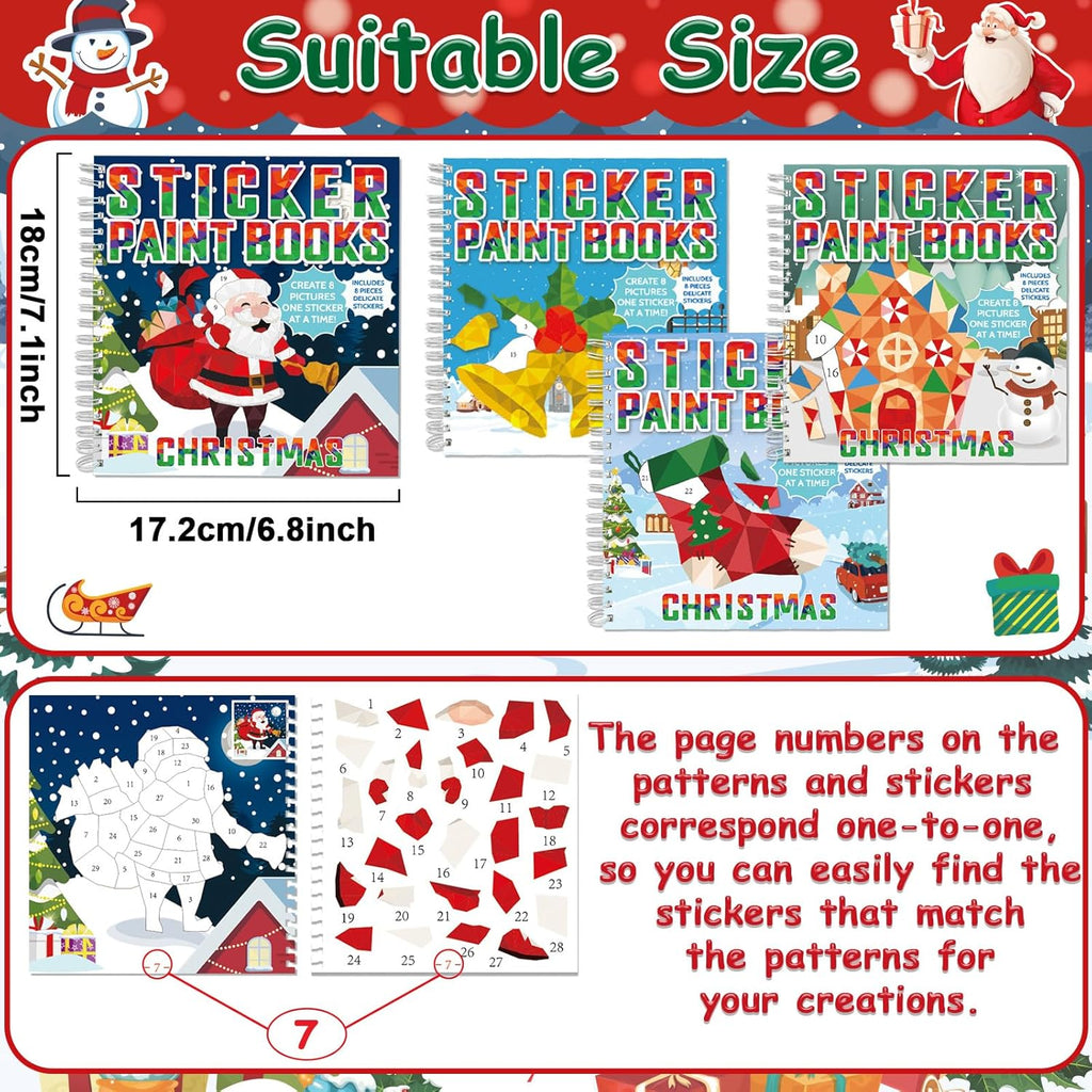 4 Pcs Christmas Paint by Sticker Books for Kids Ages 4-8 Sticker by Number Books Activity Book for Kids Ages 3-5 Sticker Puzzle Book Craft Art Toddlers Gift Snowman Santa Claus Xmas Tree 32 Pictures