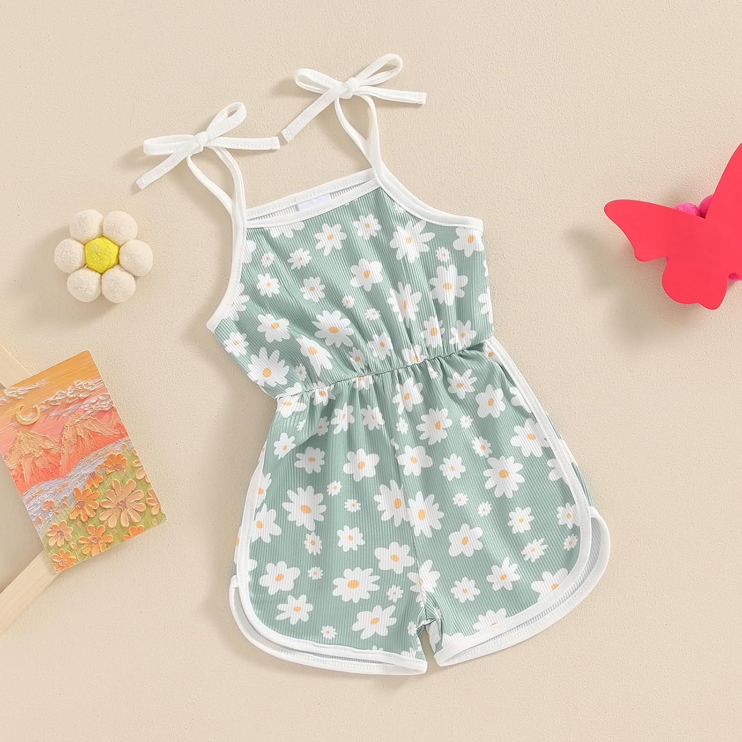 WZTYYDS Toddler Baby Girl Summer Clothes Floral Romper Tie-Up Strap Halter Jumpsuit Infant Summer Sling Playsuit 6M-3T