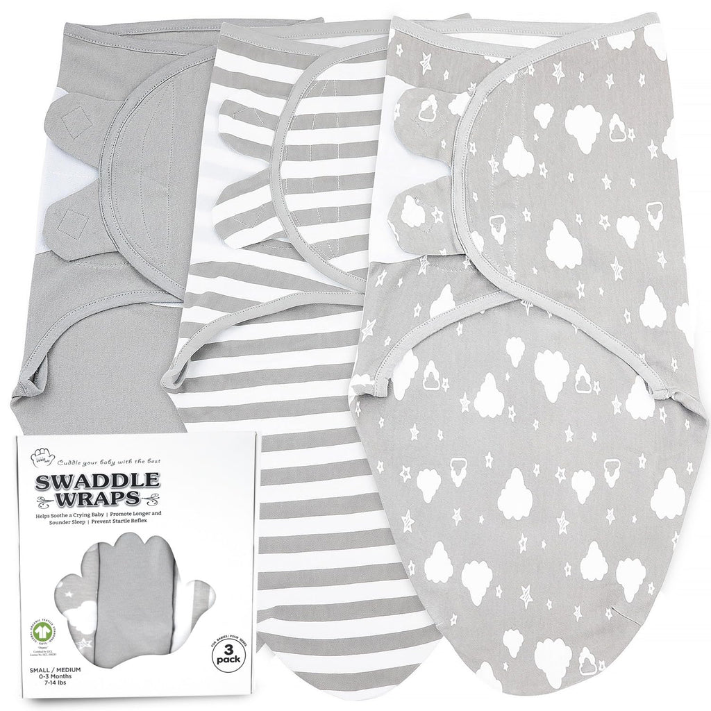 Bublo Baby Swaddles for Newborns – 3-Pack Infant Swaddles 3-6 Months – Adjustable Swaddle Sleep Sack – Soft Organic Cotton Baby Wrap for Safe & Cozy Sleep (White Grey)