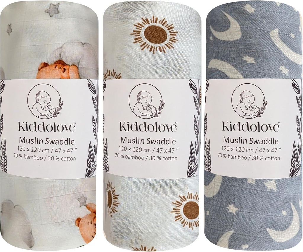 Muslin Swaddle Blankets for Newborn – 3 Pack Large 47"x47" Receiving Blankets – Soft, Breathable & Gentle – Unisex Sweet Dreams