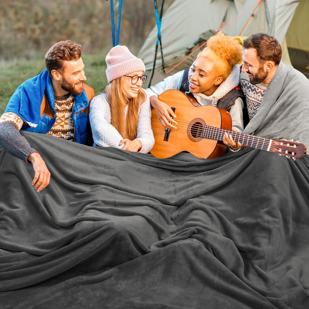PHF Oversized King Fleece Blanket 120"x120", No Shed No Pilling Big Soft Blanket, Extra Large 10'x 10' Lightweight for Bed, Sofa Travel and Camping, Suitable for All Season, Dark Grey