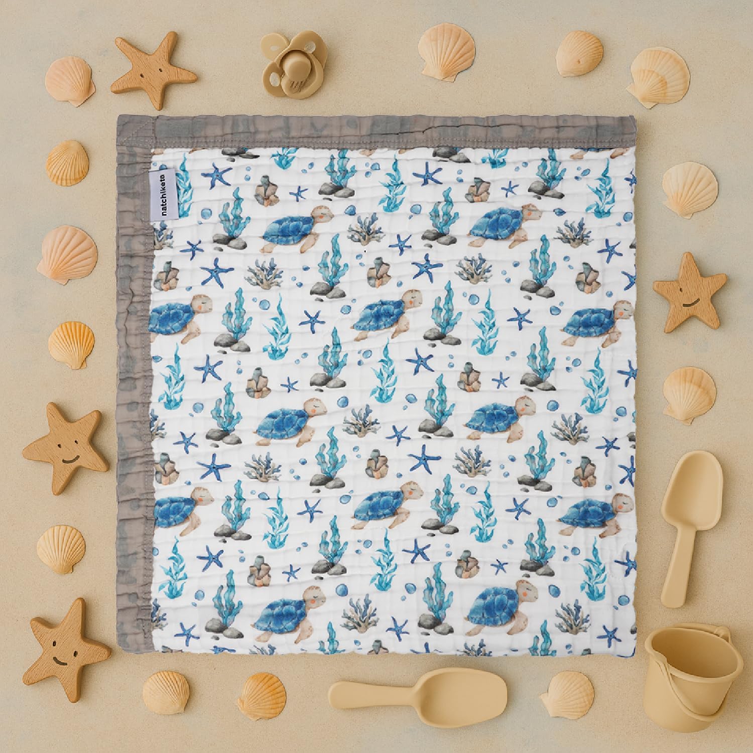 Organic Cotton Muslin Baby Blanket for Boys and Girls - Luxurious Soft Toddler Quilt for Swaddling - Gender Neutral Blankets Makes a Great Sea Turtle