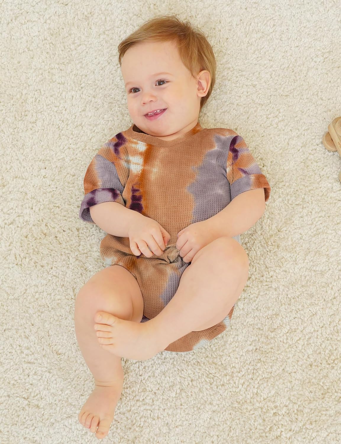 Jimonda Baby Bodysuit Newborn Tie Dye Clothes Infant Waffle One Piece Romper Baby Boys Girls Short Sleeve Jumpsuit Outfits