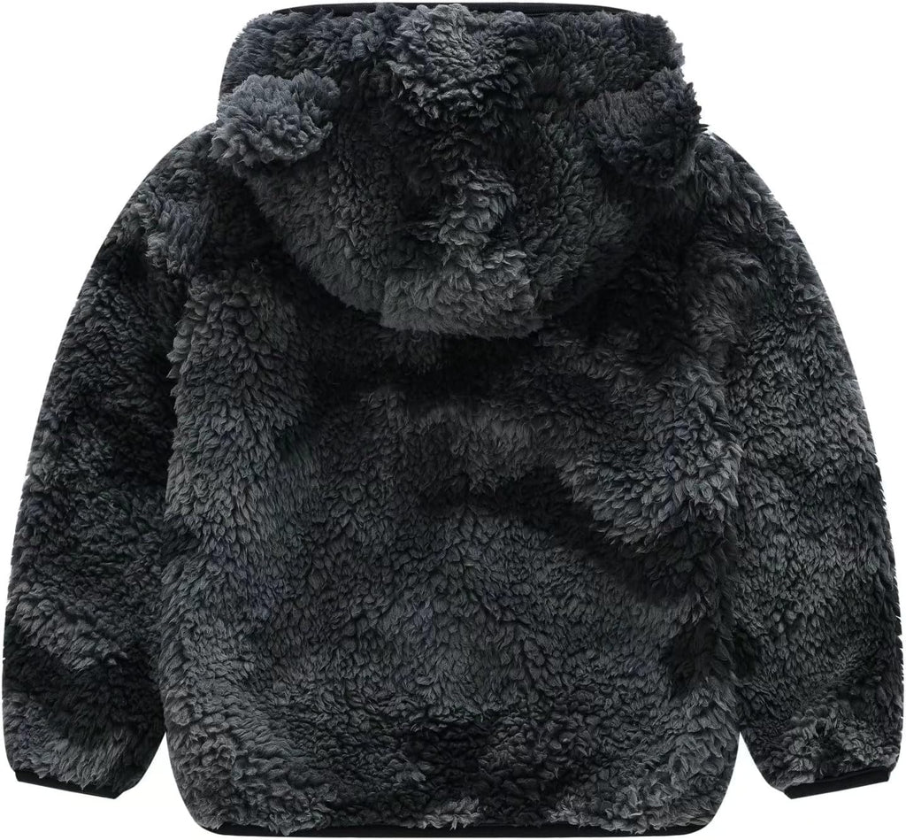 AIWUHE Toddler Boys Girls Hooded Jacket Fleece Hoodie Winter Warm Solid Color Teddy Coat Zip-up Bear Ear Sweater Fall Clothes