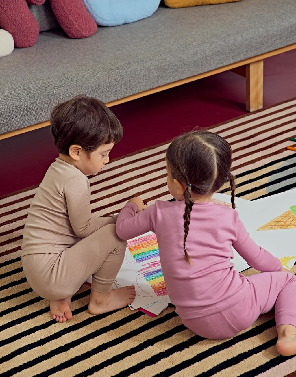 moimoln 6M-8Y Modal Cotton Solid Soft Breathable Baby Toddler Boys Girls Snug fit Pjs Long Sleeve Pajamas Set Sleepwear Daily