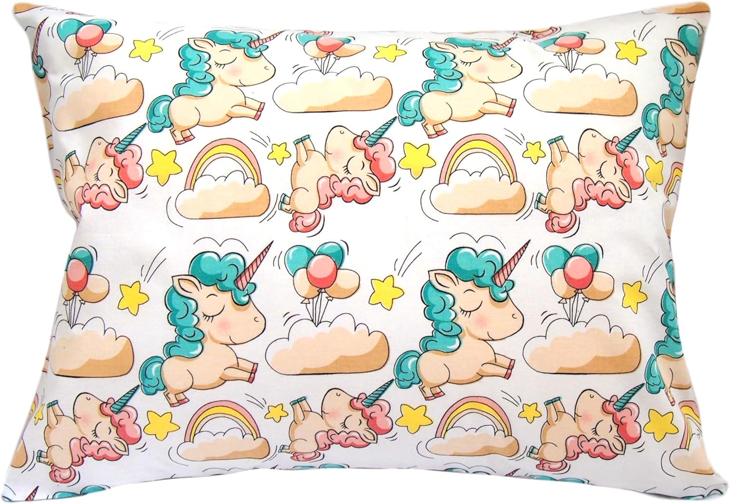 Toddler Pillowcase 13 x 18 Cotton Unicorn Pillows - Small Pillow Cases for Travel Pillows, Toddler Pillowcase Character - Green Unicorn with Balloons