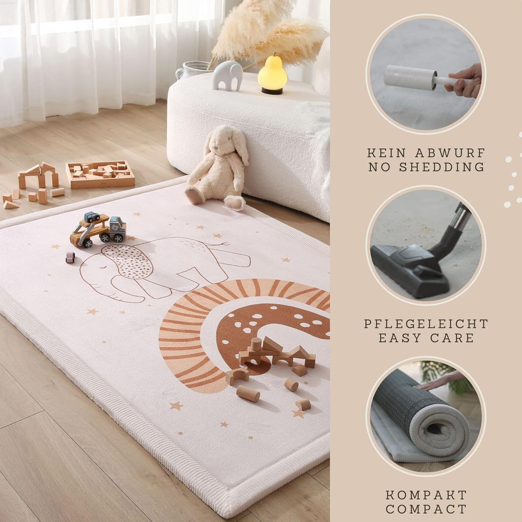 Stylish Coral Baby Play Mat for Floor 47" x 67" Rainbow Elephant – Soft 1" Thick High-Density Memory Foam Nursery Rug,Kids Rug with Non-Slip Backing for Crawling & Playing, Playroom Rug, Kids Carpet
