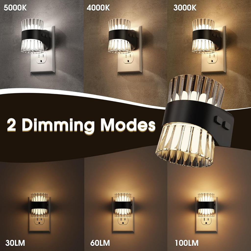 Night Light, Night Lights Plug into Wall, LED Clear Night Light for Kids, Adjustable Brightness NightLights with Dusk to Dawn Sensor for Bedroom Bathroom, 3000K/4000k/5000K, 2 Pack