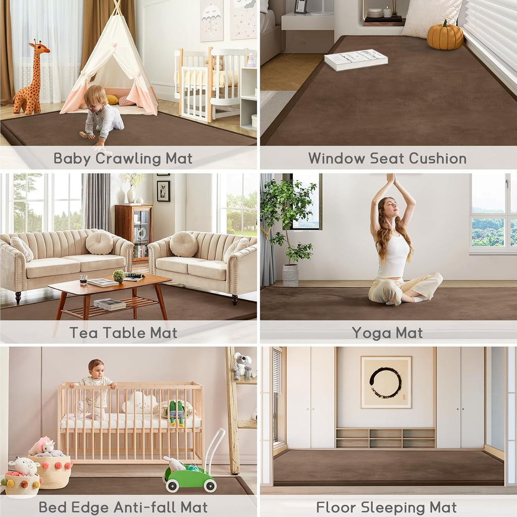 Baby Play Mat for Floor Tummy Time Nursery Rug Muscle Area Rug Playroom Rug Tatami 50 * 50" Memory Foam 1.3" Thick Crawling Mat For Babies,Toddlers, Infants, Kids,Floor Mat,Coffee