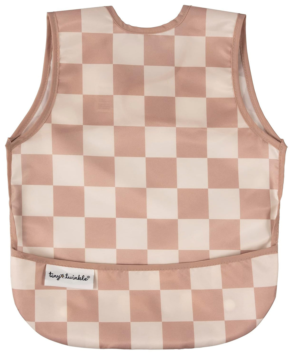 Tiny Twinkle Mess Proof Baby Bib - Waterproof & Lightweight Baby-Led Weaning Apron | 100% Recycled Polyester, Easy Clean & Machine Washable (Brown Checkers, Small 6-24 Months)