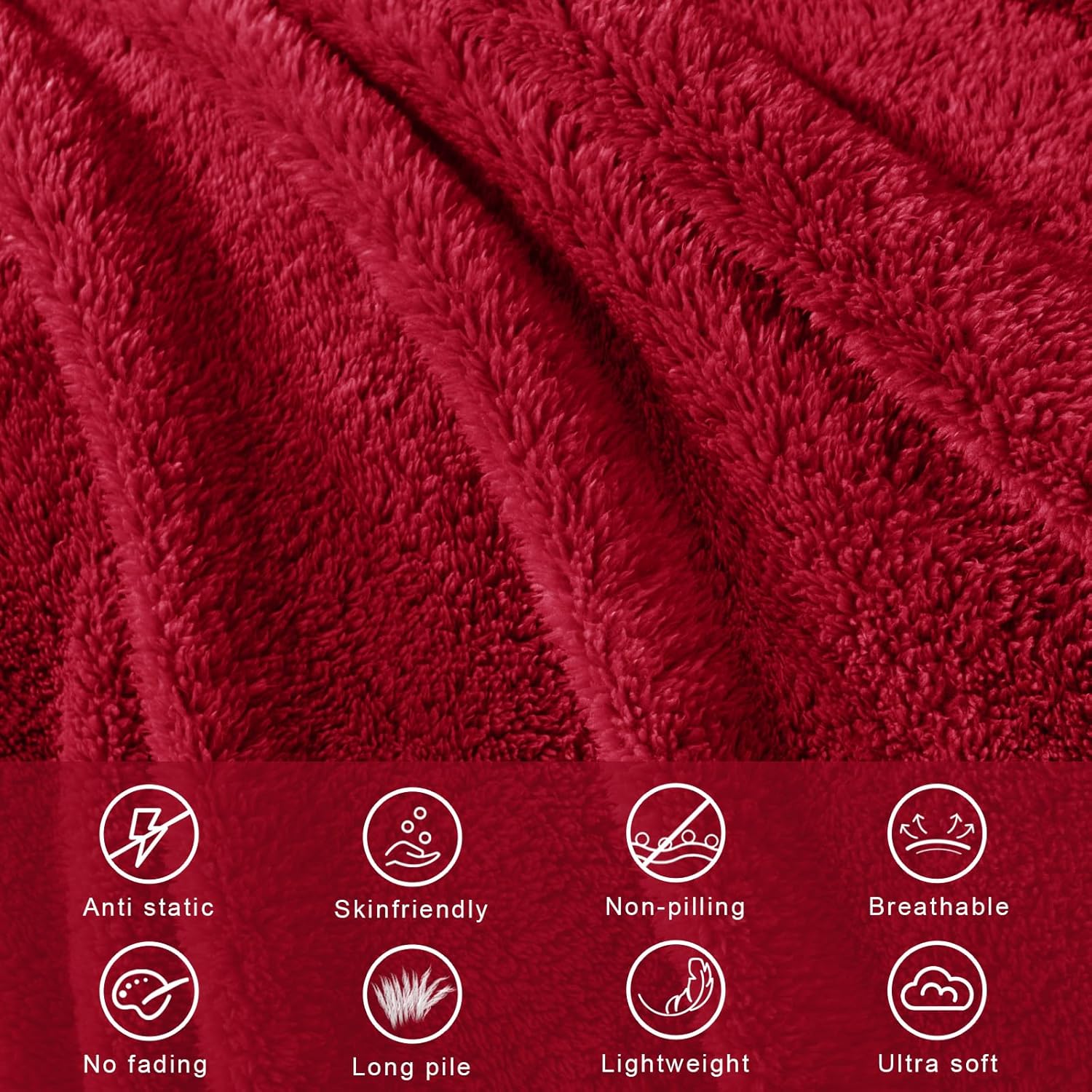 Exclusivo Mezcla Queen Size Flannel Fleece Blanket, Super Soft Velvet Plush Bed Blanket, Fuzzy Cozy and Warm for All Seasons, 90x90 Inches, Deep Red