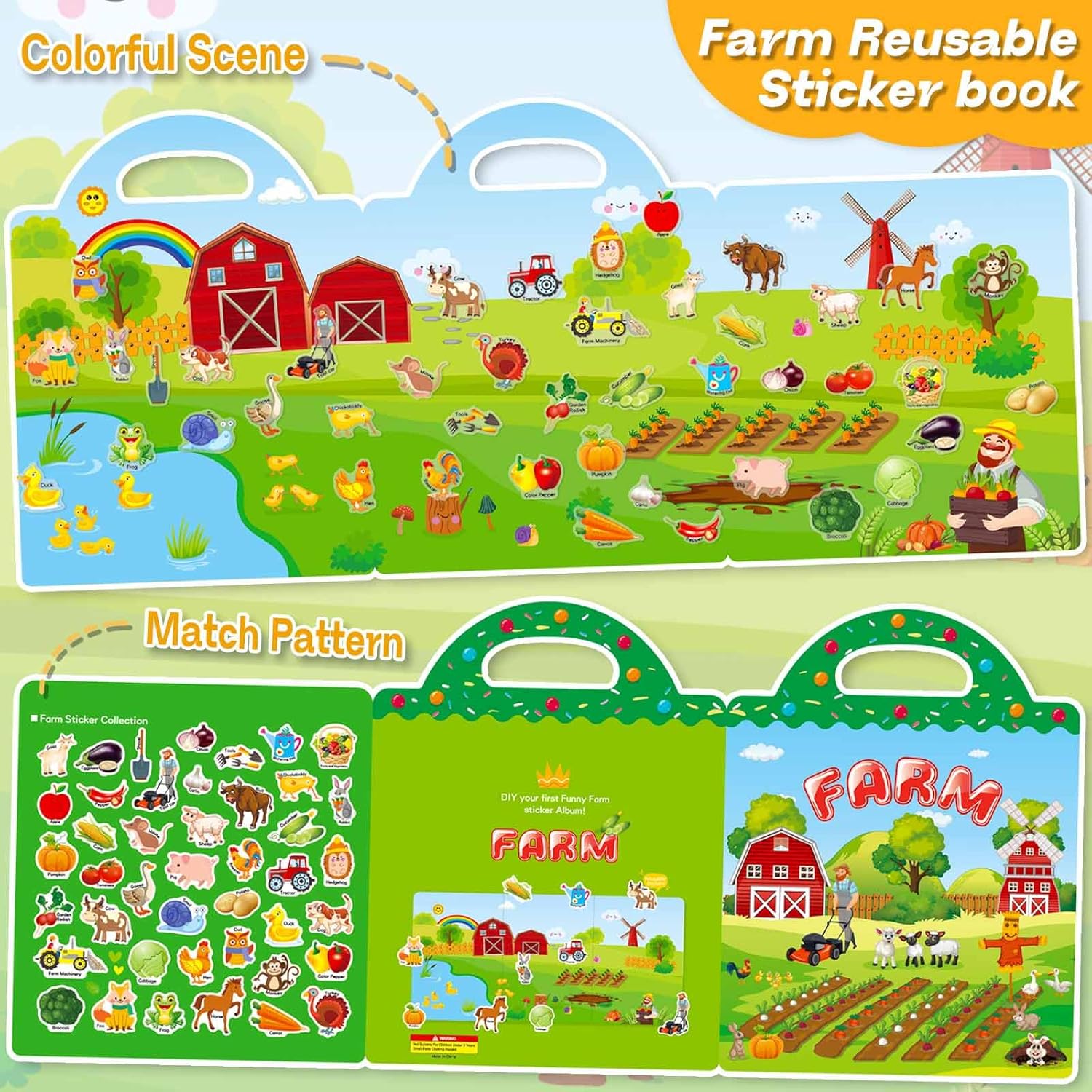 Reusable Sticker Books for Toddlers 1-3, 3 Sets Sticker Books for Toddlers 2-4 Years, Toddler Travel Toys for Kids 2 3 4 Year Old Girls Boys