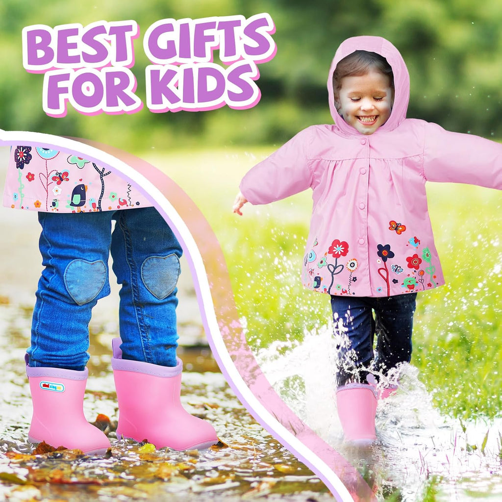 2 Pcs Toddler Raincoat Rain Boots Set Kids Baby Cartoon Hoodie Zipper Jacket Short Rain Shoes for Little Boys Girls