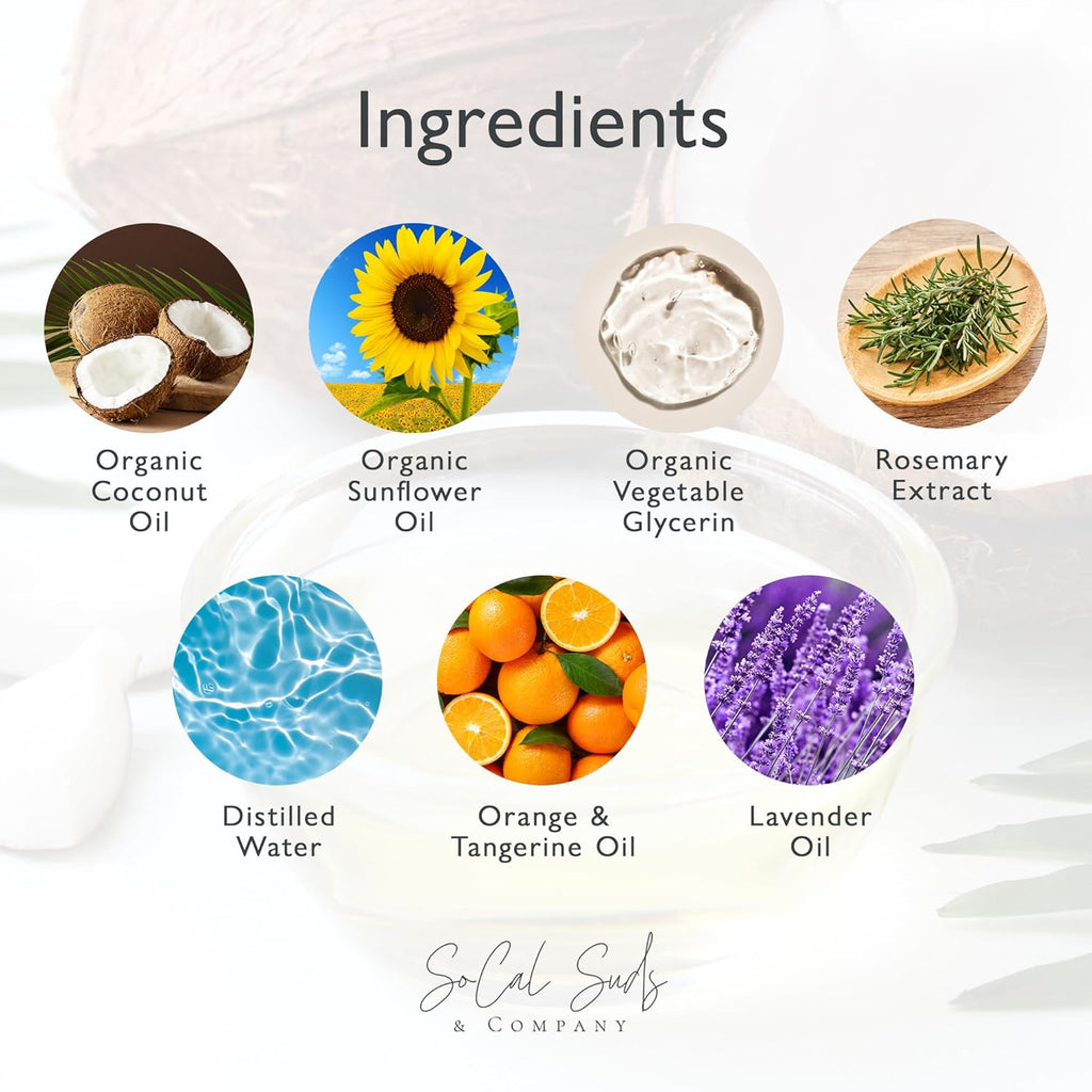 SoCal Suds & Company - 2-in-1 Organic Foaming Baby Shampoo & Body Wash Refill- Natural Botanical Castile Soap Baby Wash Sensitive Skin, Newborn Nourishing Soothing Ingredients - Soft Citrus, 32oz