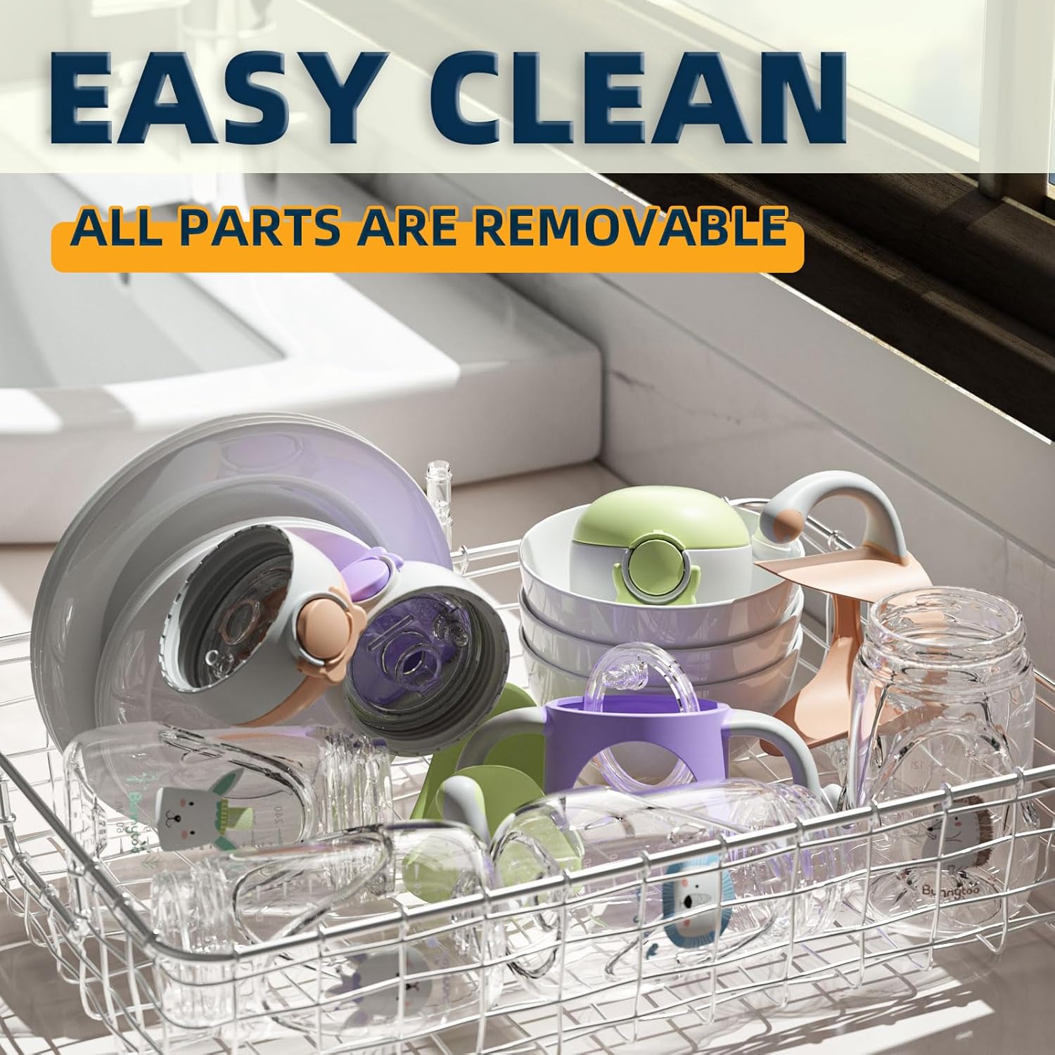 Bunnytoo Baby Sippy Cup with Weighted Straw for Infants 6-12 Months, 8oz Toddler Drinking with Handles, BPA-Free, Transition Trainer for 1+ Year Old (Purple)