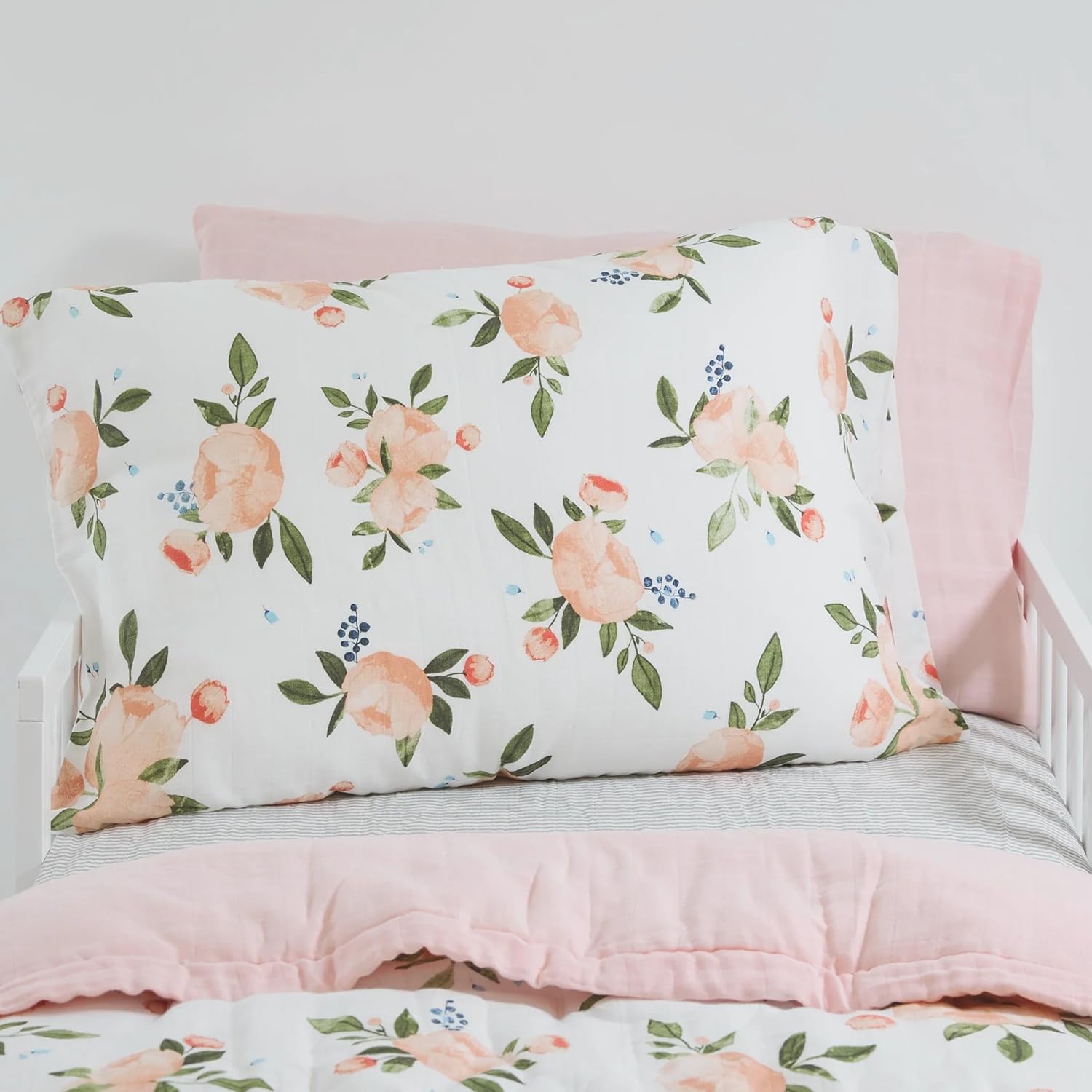 Little Unicorn Standard Pillowcase 2 Pack | Super Soft & Breathable Muslin Fabric | Snug Envelope Closure (Watercolor Roses Grande 2)