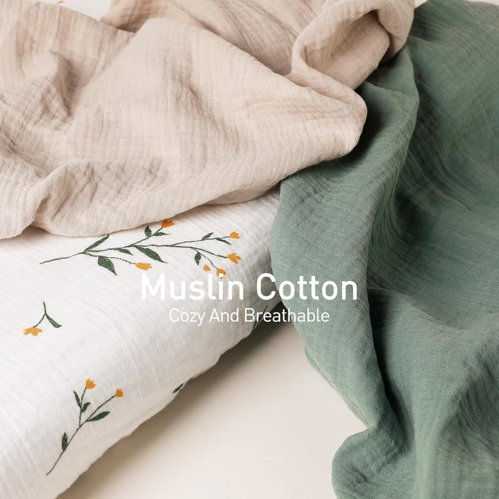 Gllquen Baby Muslin Bassinet Sheets 3 Pack, Breathable Elastic Cozy Fitted Cotton Bassinet Mattress Sheet for Baby Boy Girls, Fit for Hourglass Oval Rectangular Cradle Pad Sheets 33"x17" (Green)