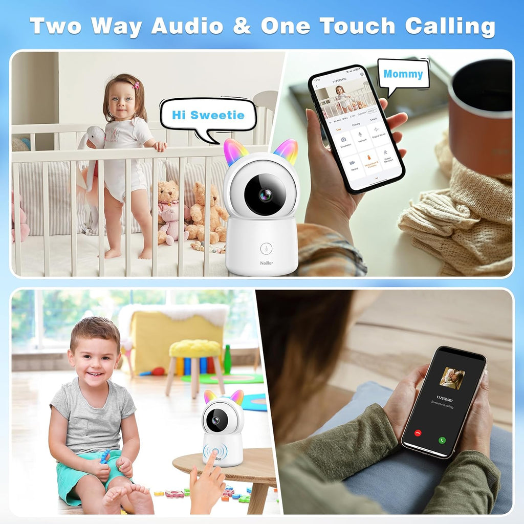 1080P Pan/Tilt Security Camera for Baby Monitor, 2.4G WiFi Pet Camera with Motion Detection, Night Vision, 2-Way Talk, RGB Night Lights, Lullabies, TF/Cloud Storage, Works with Alexa & Google Home