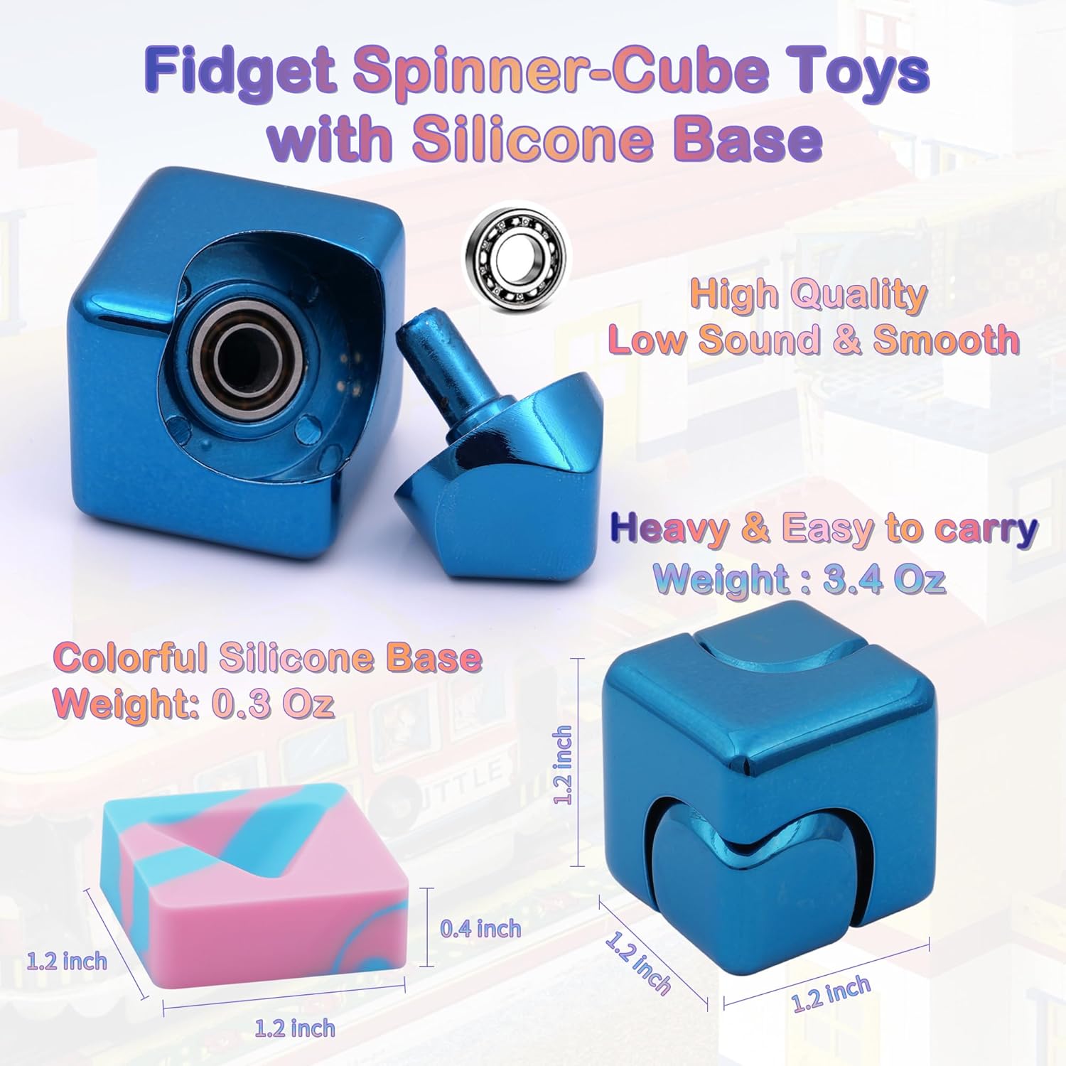 Desk Fidget Toys Spinner-Cube: Figetsss Cool Gadgets Metal Kinetic EDC-Toy with Silicone Base, ADHD Tools Cool Stuff Thing Office Toy Game Stress Relief Gift for Kid Children Teen Adult Christmas