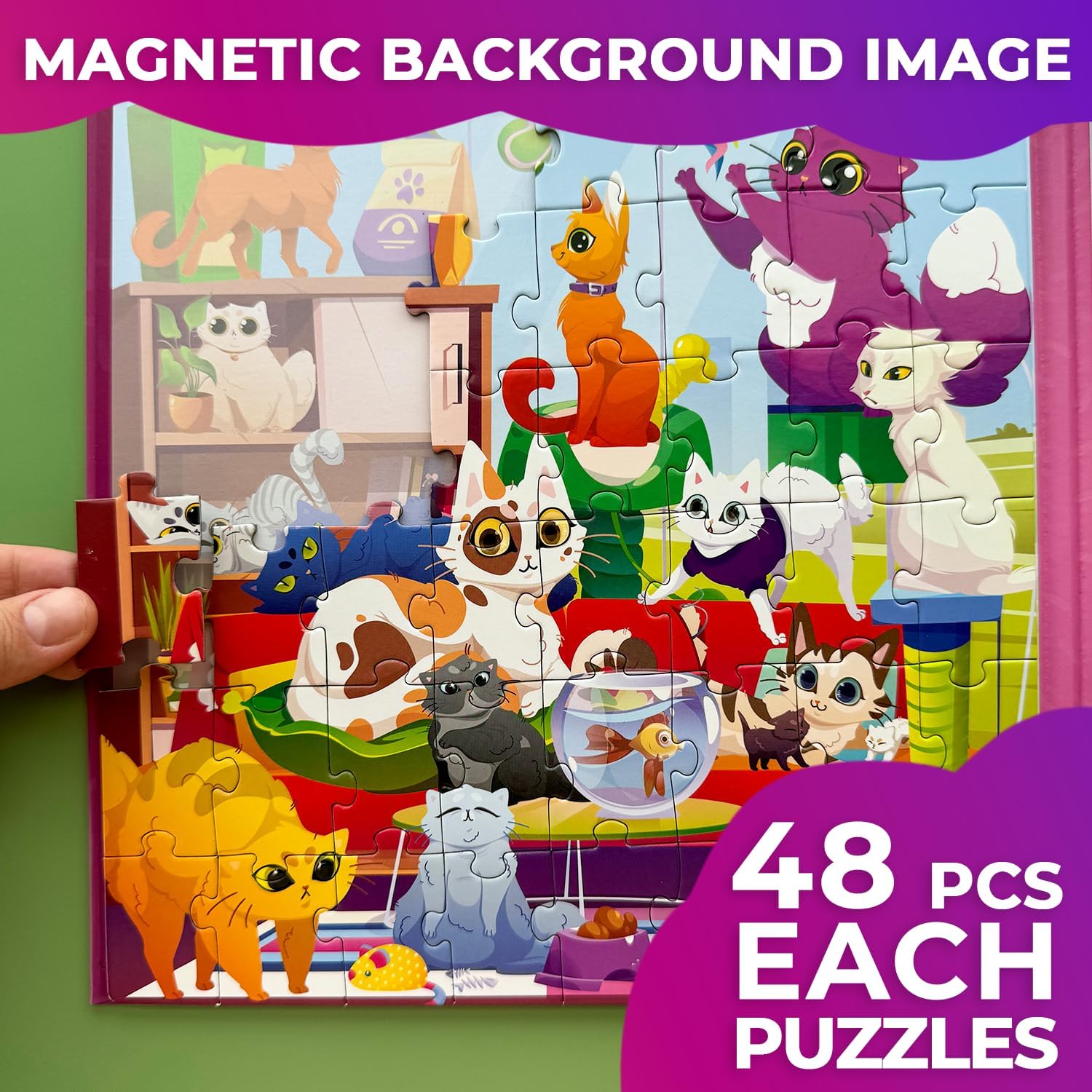 QUOKKA Magnetic Puzzles for Toddlers 3-4 - 2x48 Travel Puzzle Games for Kids Ages 3-5 Years Old - Car Activities Toy for Boys and Girls 4-6 yo - Cats & Dogs Learning Magnet for Road Trip