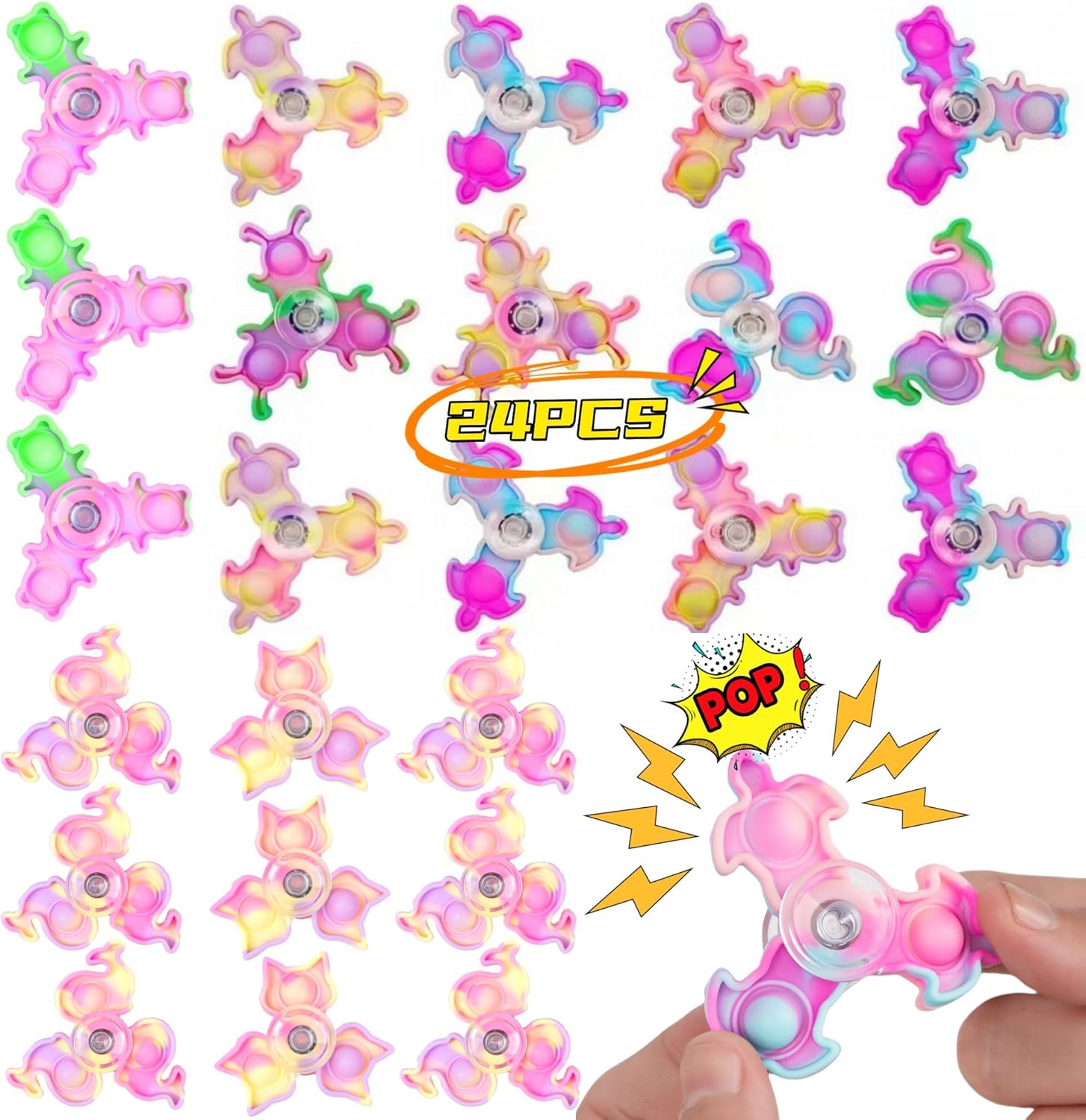 24 Pcs Mini Fidget Spinners Bulk- Pop Bubble Fidget Spinner Toys for Kids Toddlers Adults Birthday Party Favors,Return Gifts,Goodie Bags Stuffers,Party Games,Classroom Rewards Carnival Prizes
