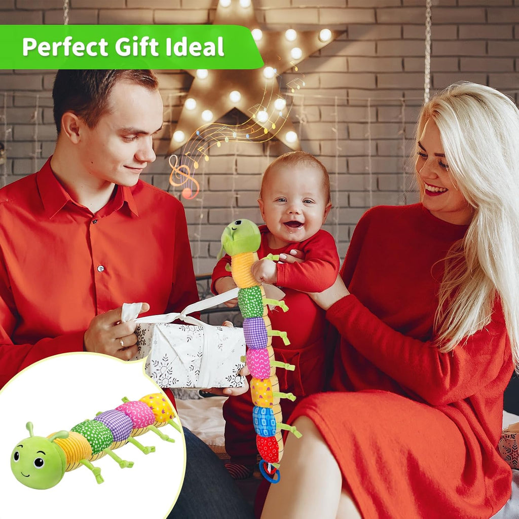 Baby Toys, Musical Plush Stuffed Toy for Newborn 0-3 0-6 3-6 6-12 Months Old, Animal Soft Rattle Sensory Toys with Teether for Tummy Time, Infant Boy& Girl Easter Gifts, Caterpillar
