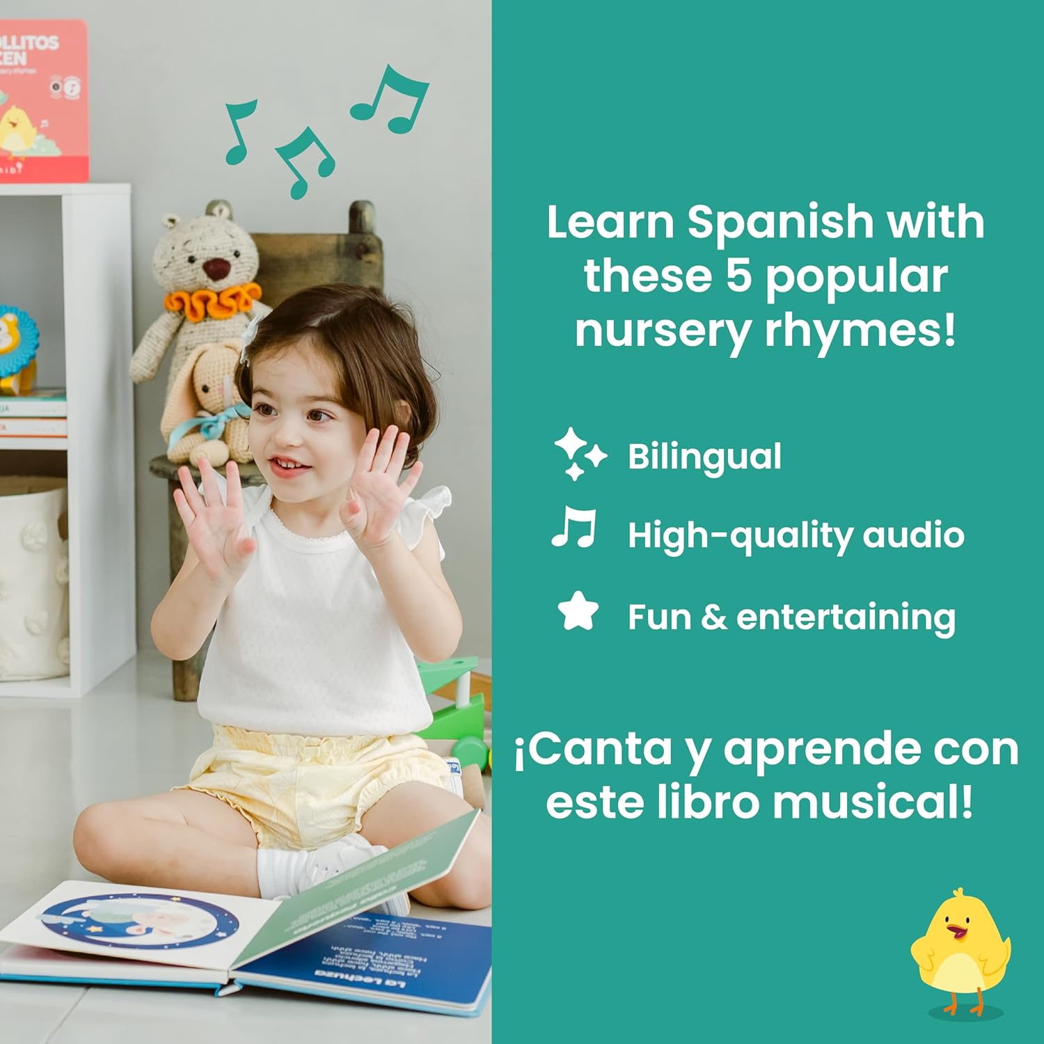 Binibi Spanish Musical Book for Toddlers 1-3 Estrellita ¿Dónde Estás? & Other Nursery Rhymes | Spanish Learning for Kids | Bilingual Children's Sound Book | Libro en español para bebés