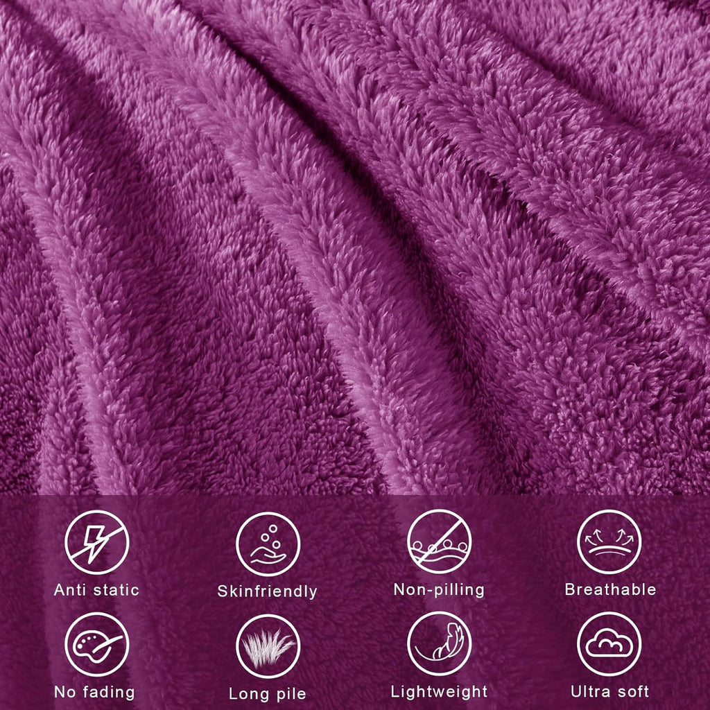 Exclusivo Mezcla King Size Flannel Fleece Blanket, Super Soft Velvet Plush Bed Blanket, Fuzzy Cozy and Warm for All Seasons, 90x104 Inches, Purple