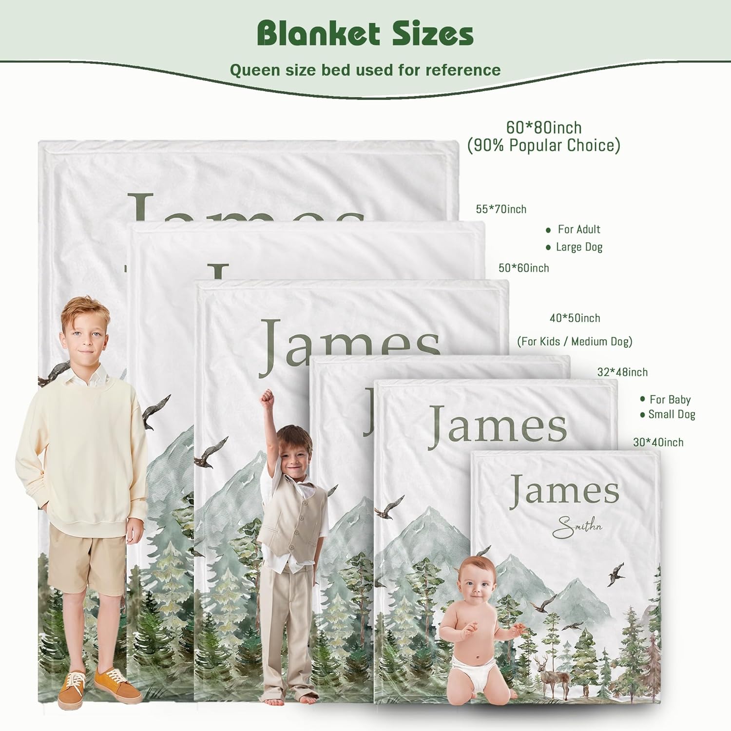 Personalized Woodland Baby Blanket with Name Custom Name Blanket for Boy Newborn Expect Mom Customized Gifts for Baby Shower Birthday Christmas