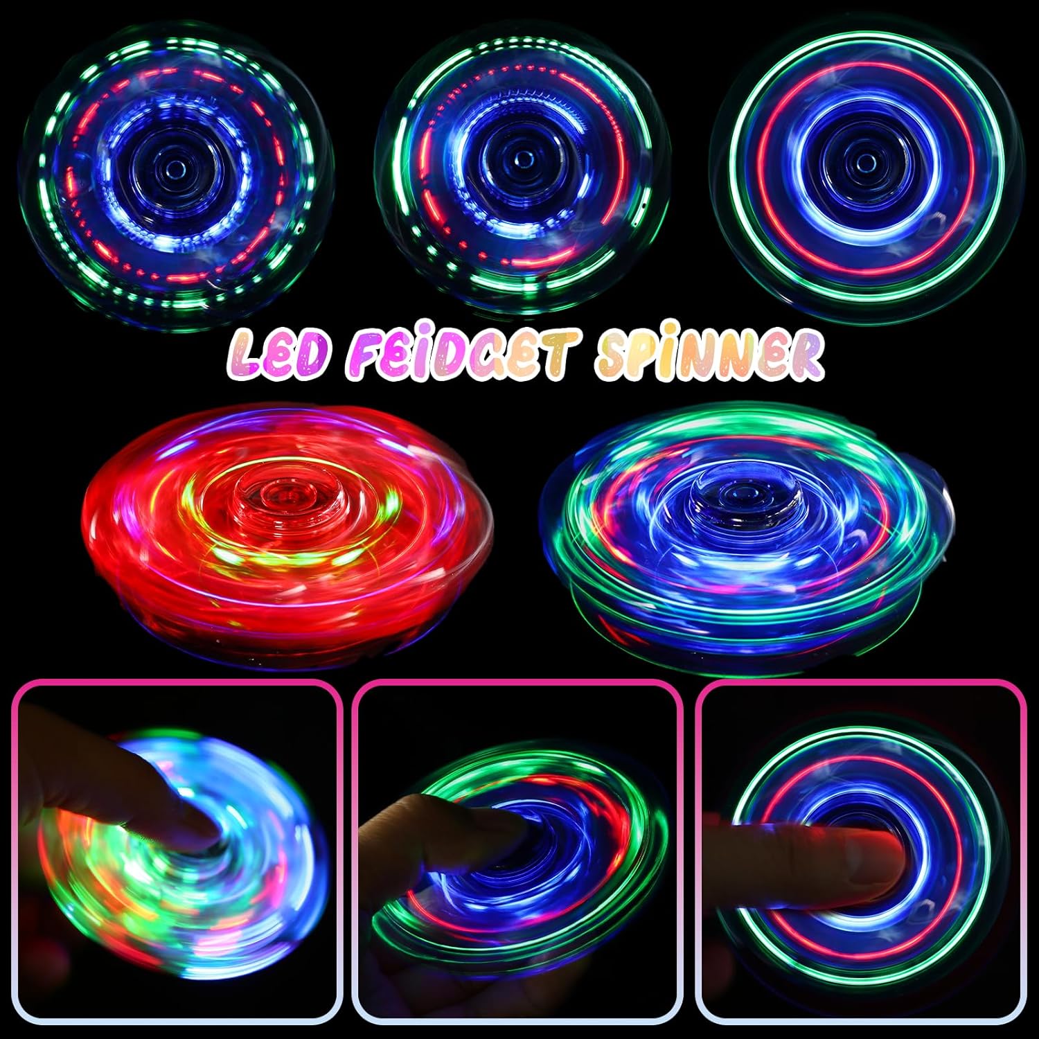 SCIONE 2Pack Fidget Spinners for Kids, LED Light up Sensory Fidget Toys for Kids Adults, Glow in The Dark Toys for Teens Boys Girls Halloween Classroom Prizes, ADHD Stress Anxiety Relief Fidgets