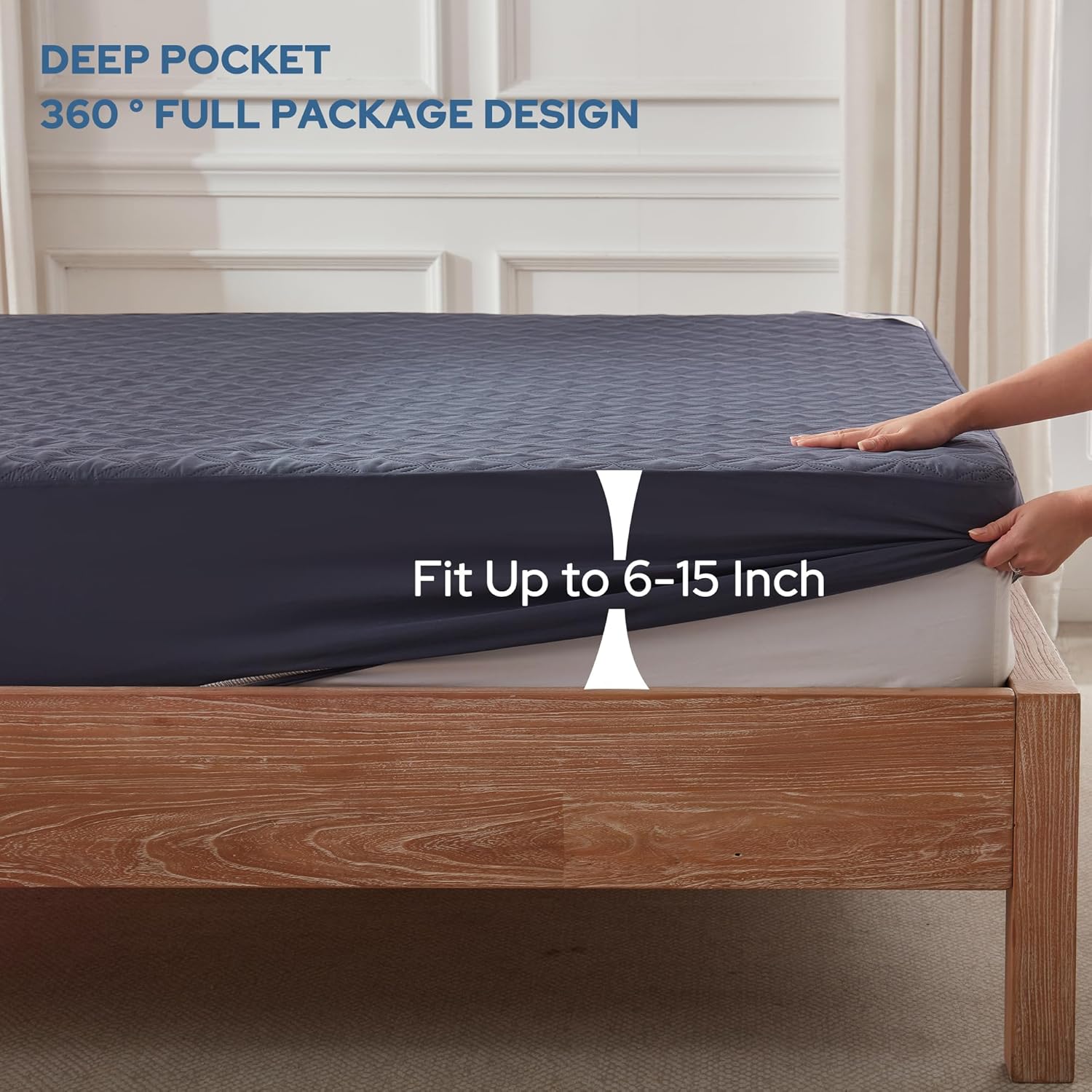 BEDLORE Waterproof Mattress Protector, Twin XL Size Noiseless Mattress Pad with Deep Pocket 6"-15" Depth, Soft Breathable Bed Mattress Cover Washable for Home, Bedroom, Hotel (Navy Blue)