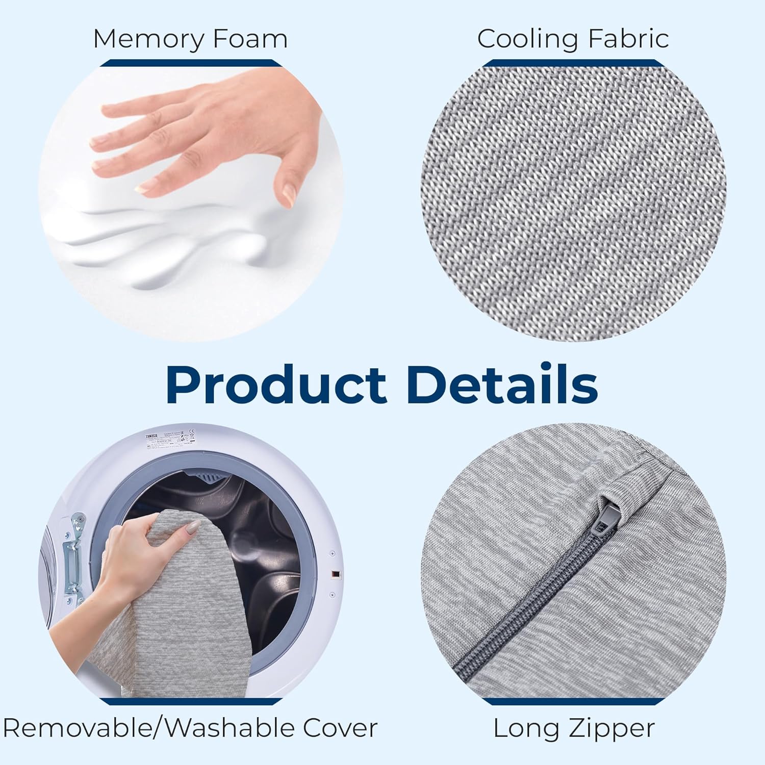 5 STARS UNITED Knee Pillow for Side Sleepers - Hip Pain Relief - Cooling Cover - Memory Foam Leg Cushion for Side Sleeping - Between Legs Pillow for Sciatica & Lower Back Pain, Arctic Gray