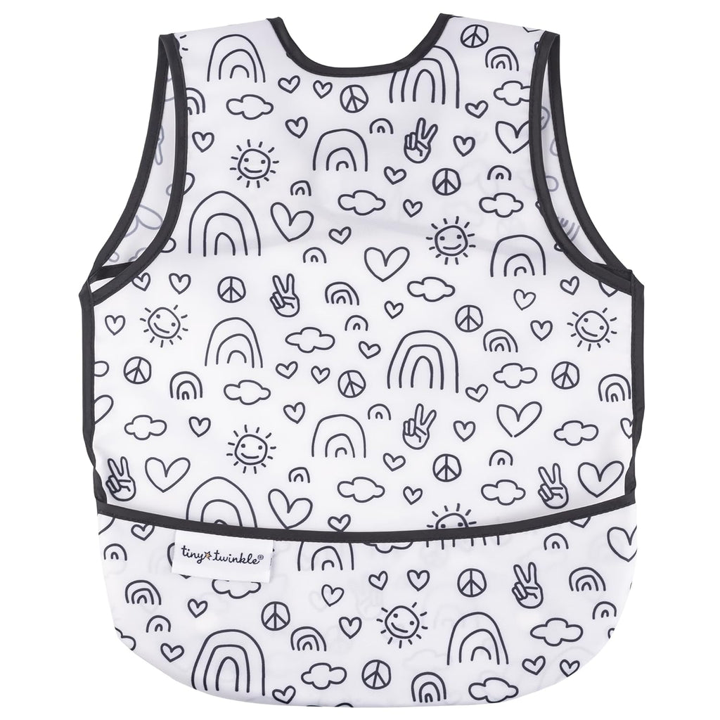 Tiny Twinkle Mess Proof Baby Bib - Waterproof & Lightweight Baby-Led Weaning Apron | 100% Recycled Polyester, Easy Clean & Machine Washable (Peace, Small 6-24 Months)