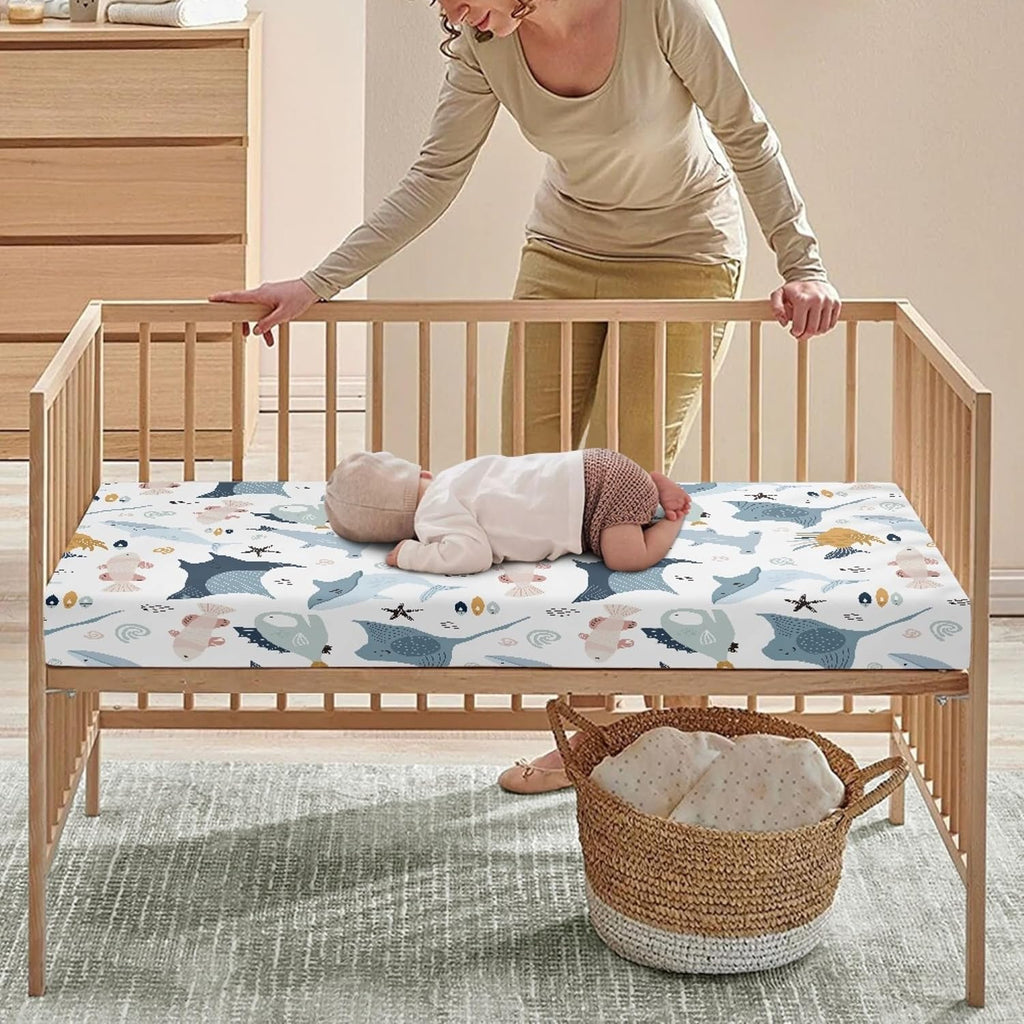 Colorful Fishes Fitted Crib Sheet Ocean Animals Baby Crib Sheet Fit Standard Crib and Toddler Mattress,Crib Mattress Sheets for Boys Girls 28"x52"