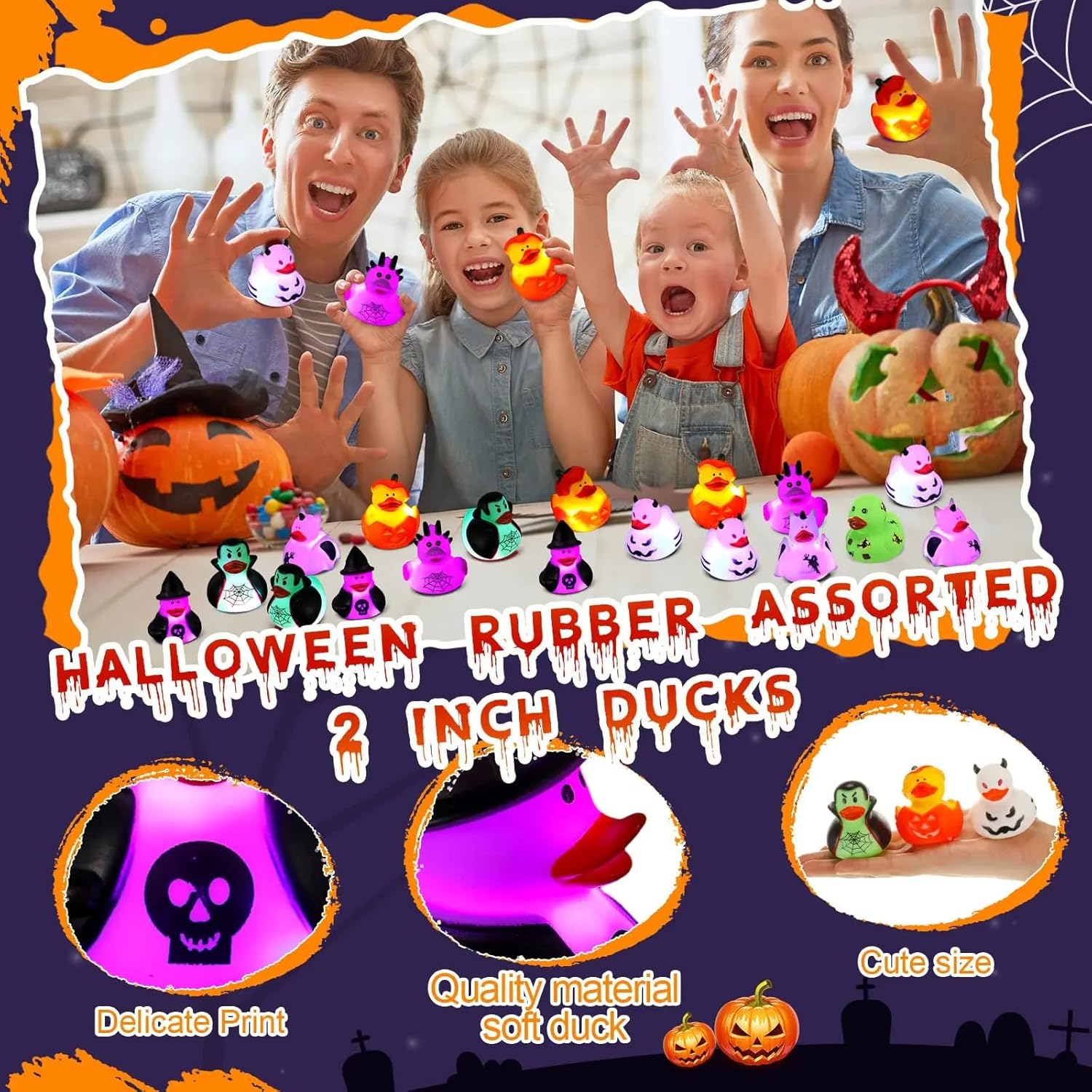 Halloween Rubber Duckies in Bulk Glow in The Dark Rubber Ducks Light up Halloween Mini Duckies Bath Toys for Halloween Party Favor Decor Pool Bathtub Baby Shower Toy Gifts for Kids (24)