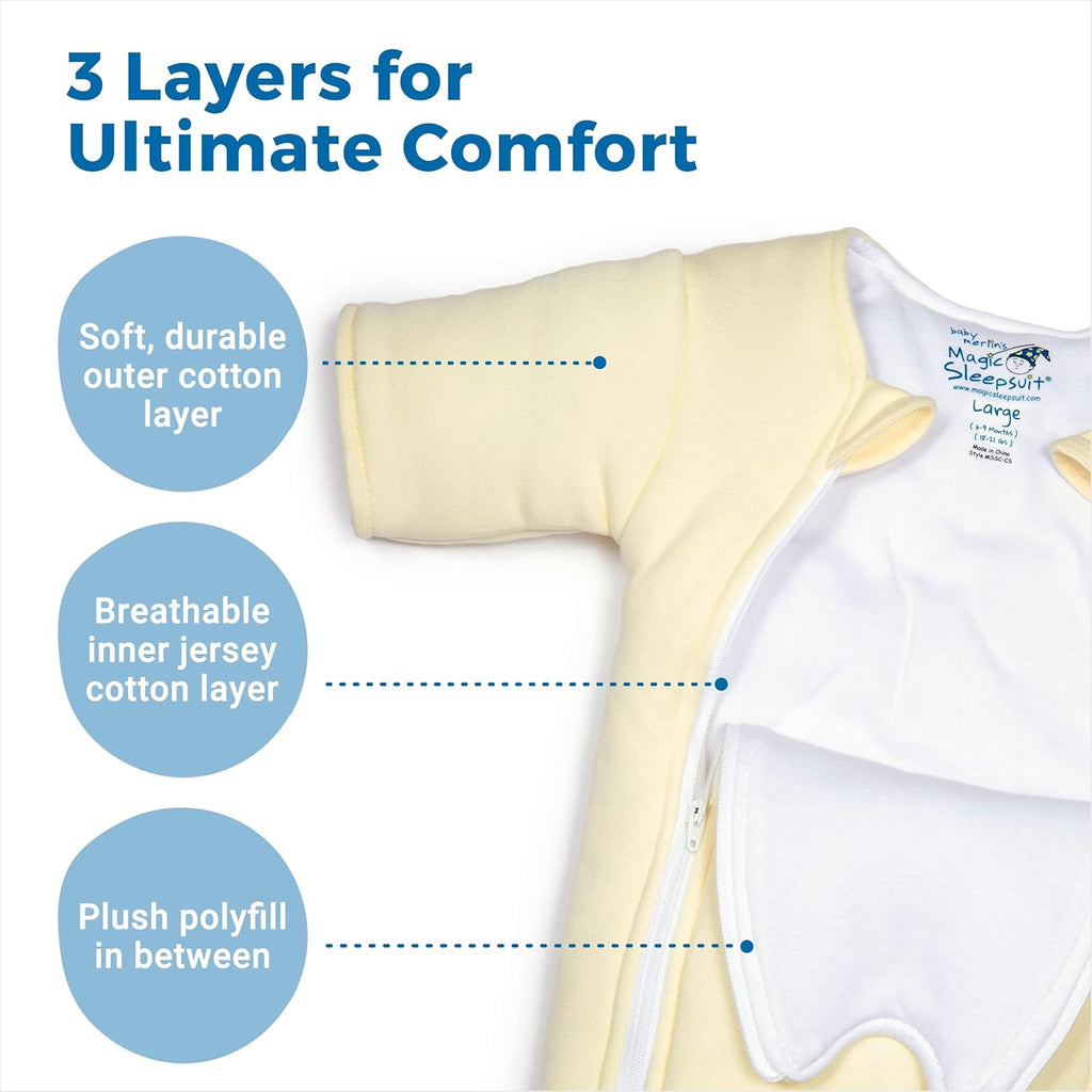 Magic Sleepsuit Baby Merlin's Bamboo/Cotton Baby Swaddle Transition Product - Soft and Cozy Design, Double Zipper for Easy Diaper Changes, Promotes Safe Sleep, 3-6 Months - Blue - Large 12-18lbs