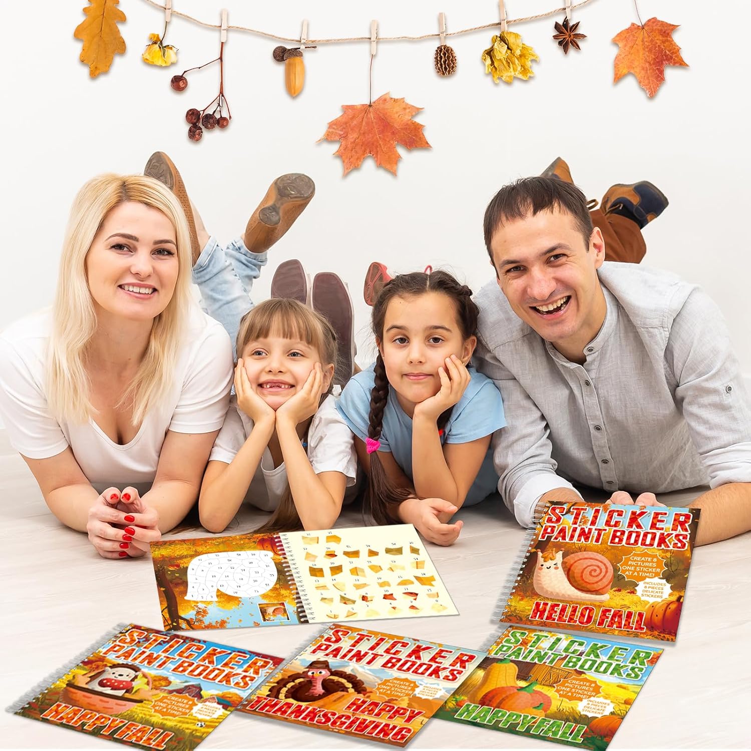 4PCS Thanksgiving Paint by Sticker Books Crafts for Kids Ages 4-8 Fall Sticker by Number Books Activity Book for Kids Age 3-5 Puzzle Book Craft Art Toddler Gift with Turkey Pumpkin 32 Pictures