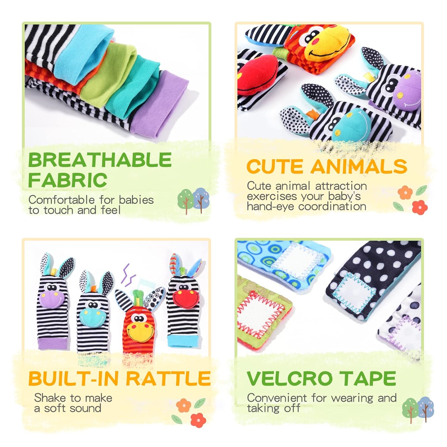 Baby Rattle Socks Set, Hand and Foot Finder Rattles Toys for Babies 0-6 Months, Infant Shower Gifts Set with Wrist Rattle Socks, Newborn Sensory Toy for Boys Girls 0-12 Months
