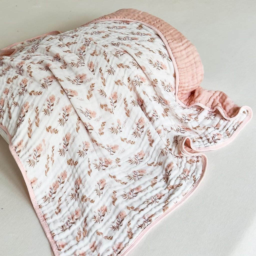 Pack of 2 Ultra Soft Muslin Baby Blankets for Girls Boys Breathable Lightweight Cotton Muslin Swaddle Blankets for Infant Toddler, Newborn Nursery Swaddling Wrap 43"X43" (Floral and Cherry)