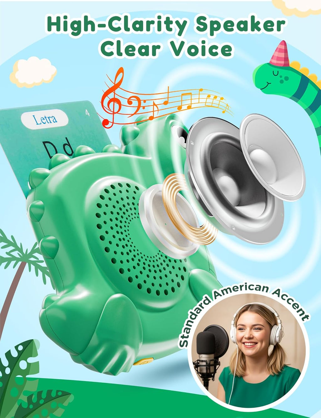 Spanish and English Talking Flash Cards for Toddlers with 510 Sight Words, Dinosaur Shaped Bilingual Pocket Speech Therapy and Autism Toys, Educational Learning Toys Gift for Kid Boys Girls