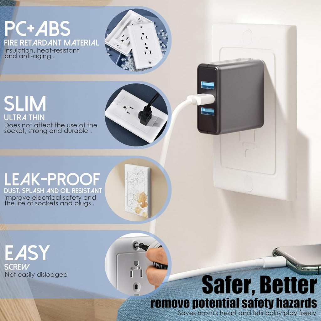 Nearockle 6 Pack Self-Closing Outlet Covers, 2024 Upgraded Built-in Hidden Slider & No-Pull-Out Wall Plug Covers Fit Decora, Duplex Wall Socket, Child Safety Baby Proofing (White)