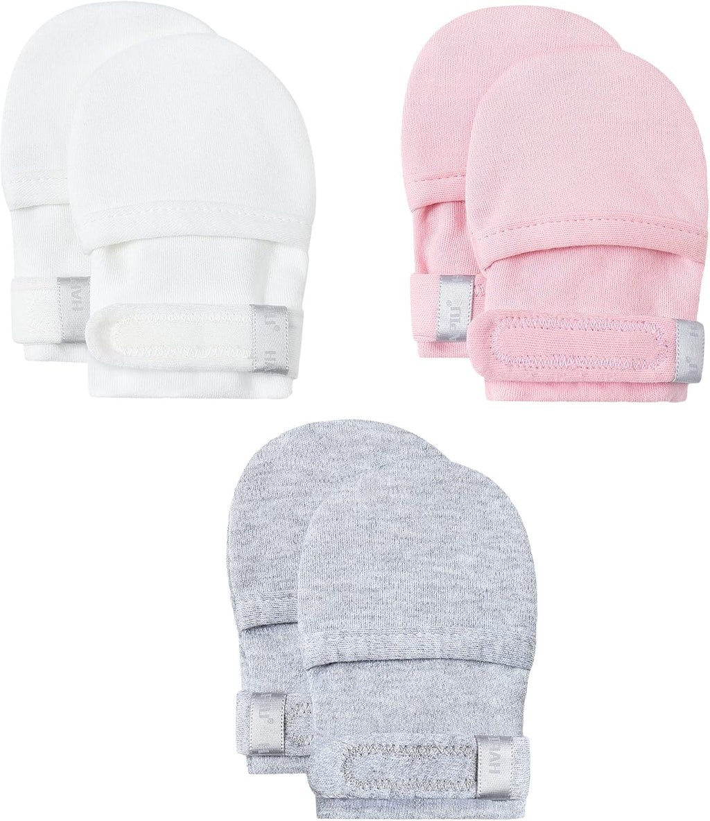 HAPIU Baby No Scratch Mittens Stay On, 100% Cotton Breathable, Adjustable Infant Gloves for Boys Girls, Newborn - 12 M